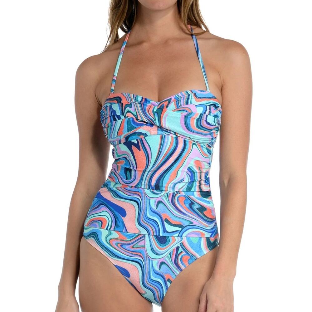La Blanca Banded Mio Twist Multicolor Crystal Cove One Piece Swimsuit Size 6